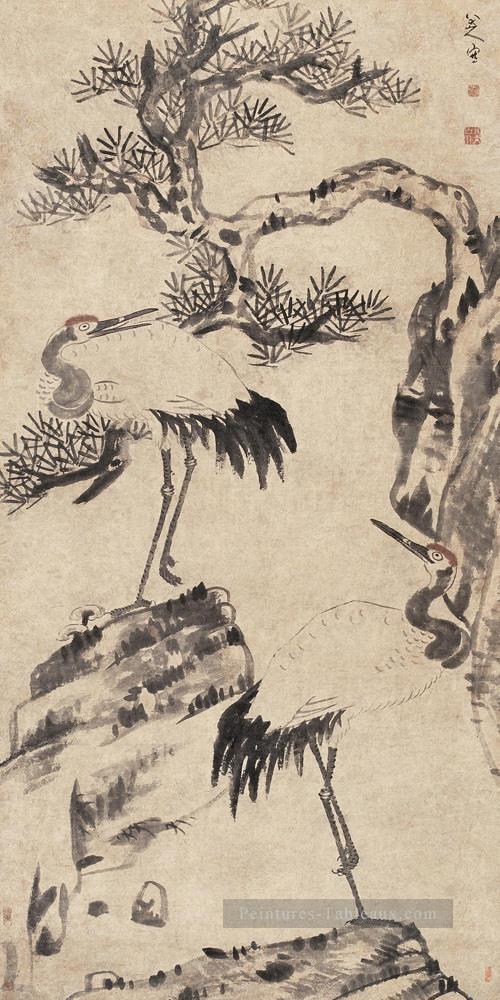 pin et grues ancienne Chine à l’encre Peintures à l'huile